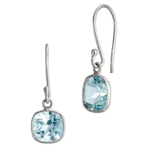 Savvy Cie Jewels Sterling Silver Blue Topaz Cut Bezel Stone Drop Earrings - Picture 5 of 5
